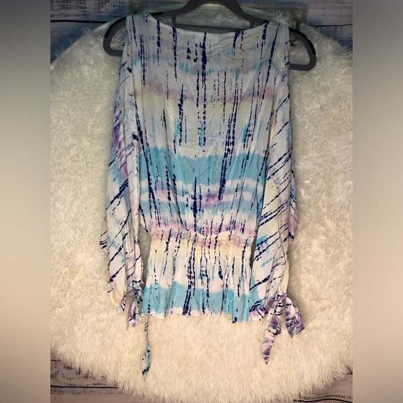 VENUS Blue and Purple Ruched Tie Blouse NWOT size 2 - Picture 10 of 13